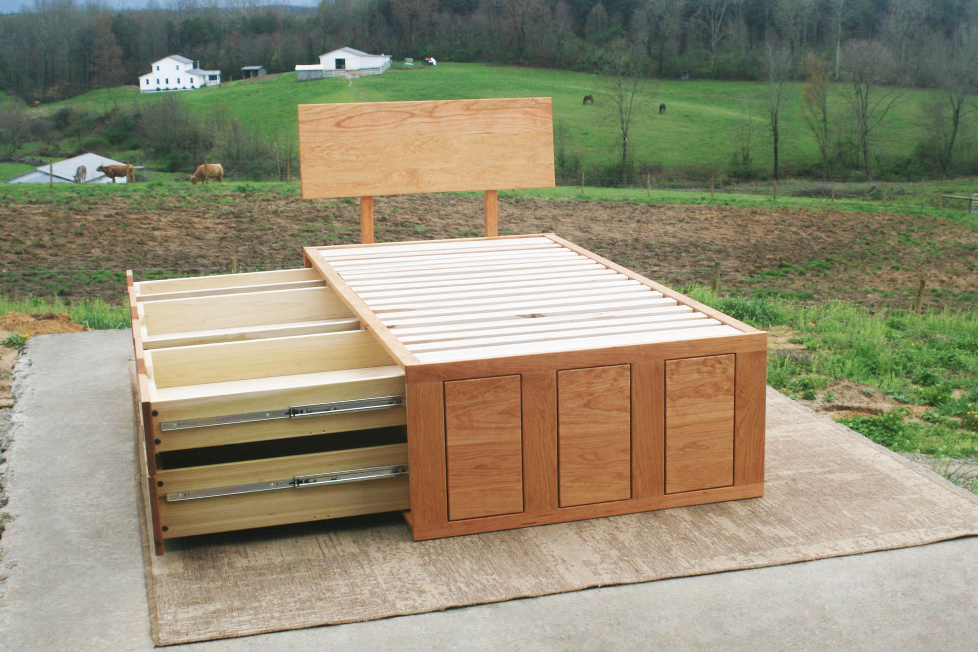 Mates bed with 6 drawers on 1 side with drawers open