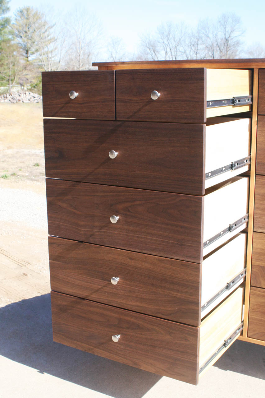 12 Drawer Dresser Chest with Inset Drawers and Flat Panels drawers open