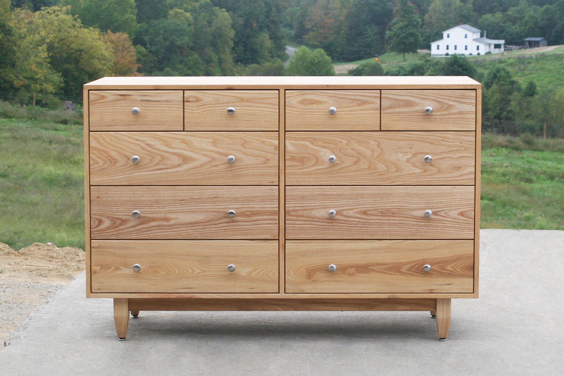 front view mid century modern dresser with Inset drawers and flat panel sides