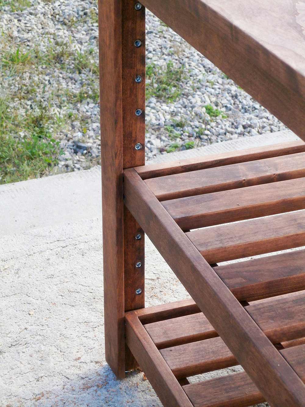 bedside table with two open shelves close up