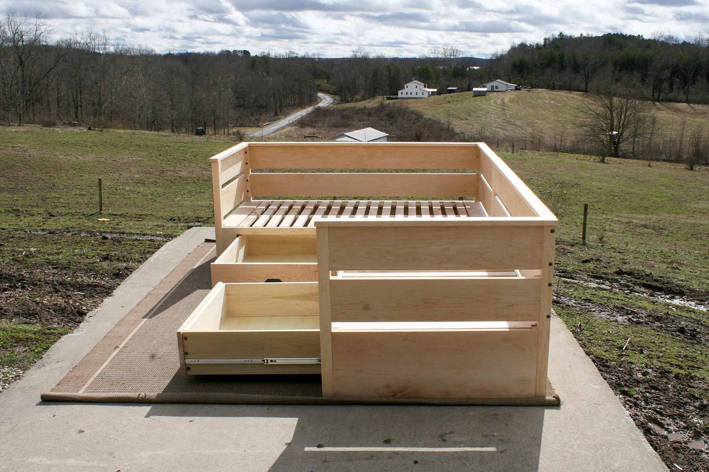 L shaped daybed with storage side view