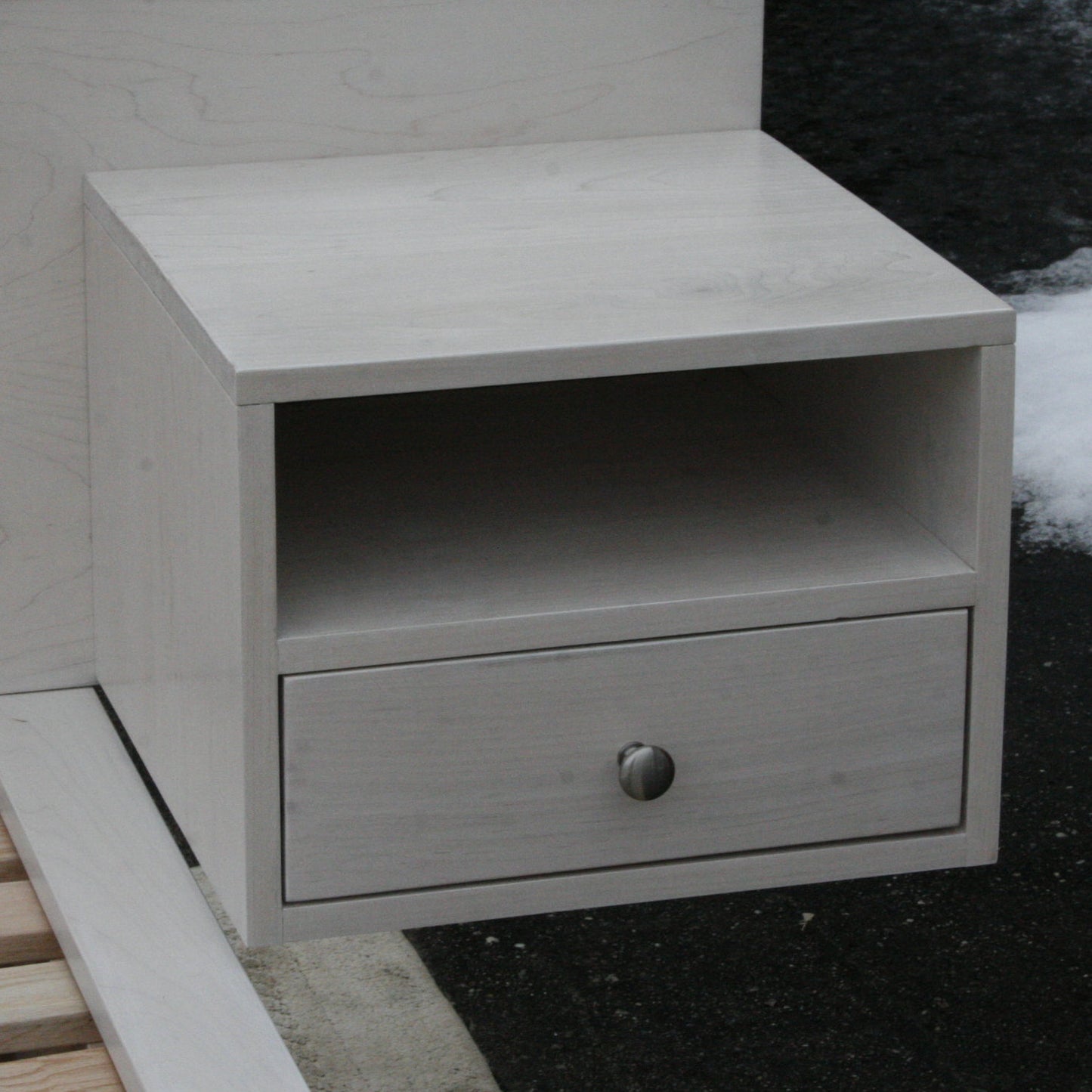 white stain side storage of bed