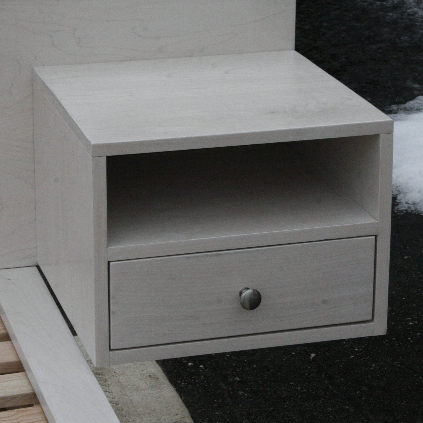 white stain side storage of bed