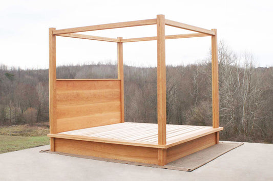 Canopy Bed with large rails and flat headboard angled view