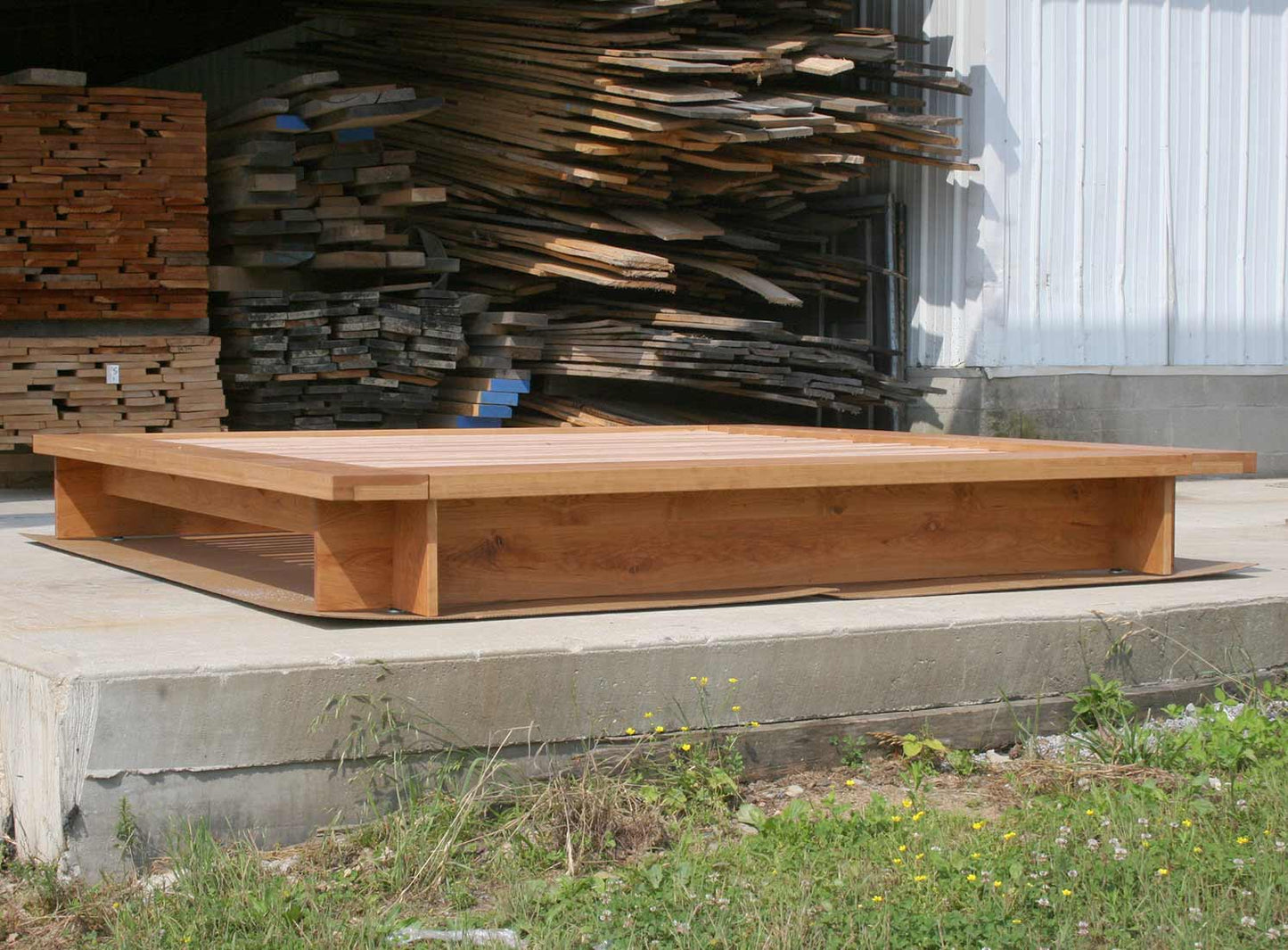 low view low platform bed with wide platform and optional side tables