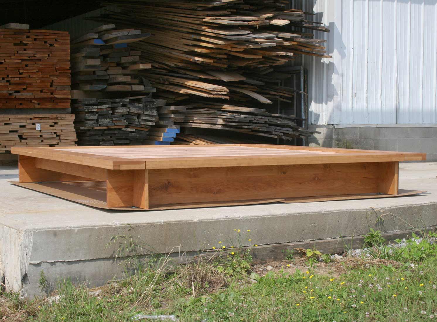 low view low platform bed with wide platform and optional side tables