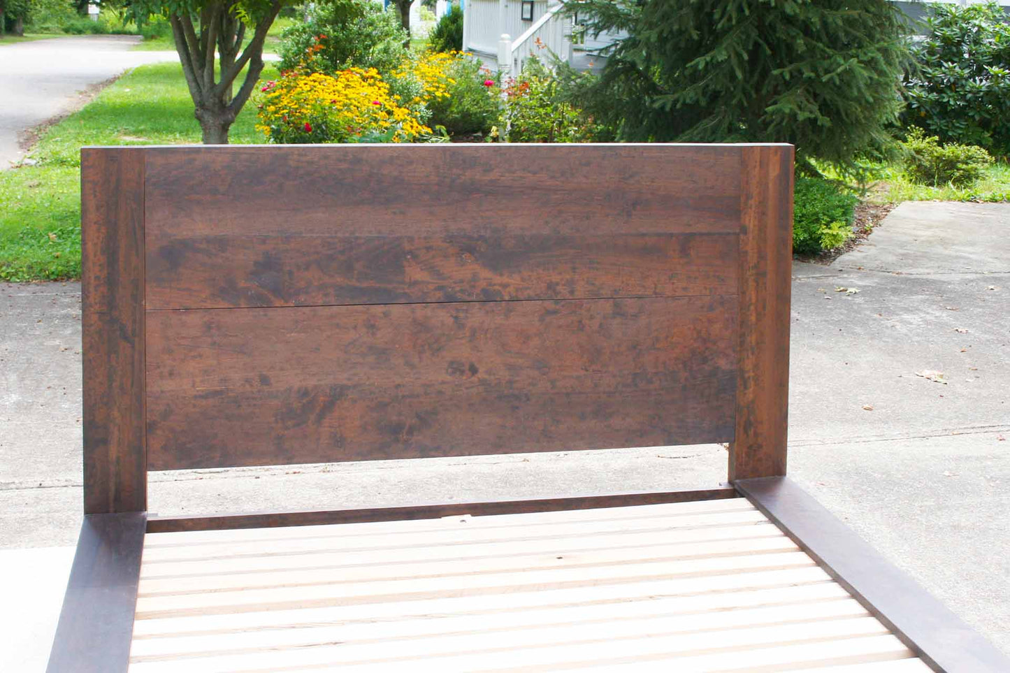 tall headboard of Platform bed and wide sides in walnut