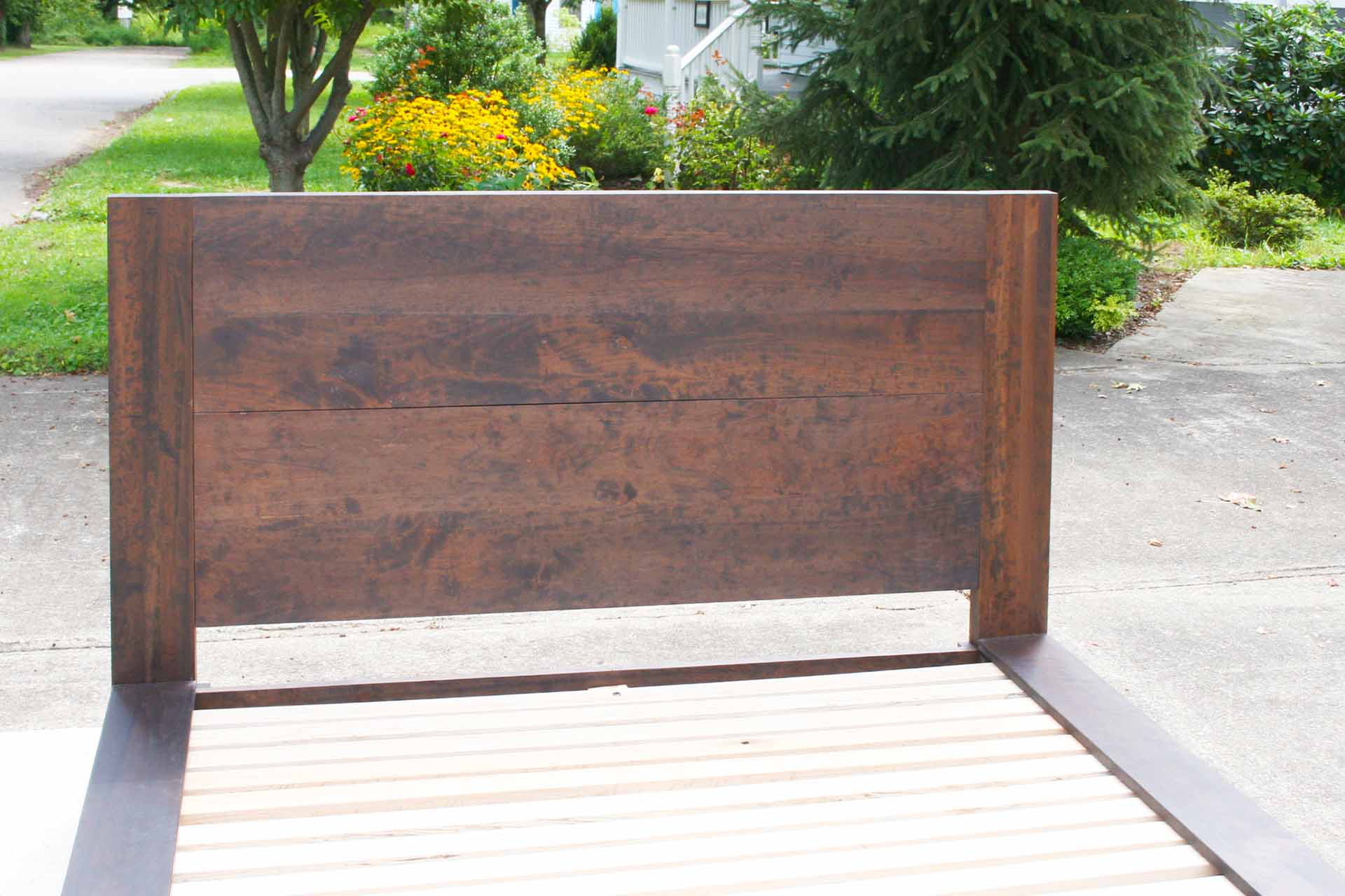 tall headboard of Platform bed and wide sides in walnut