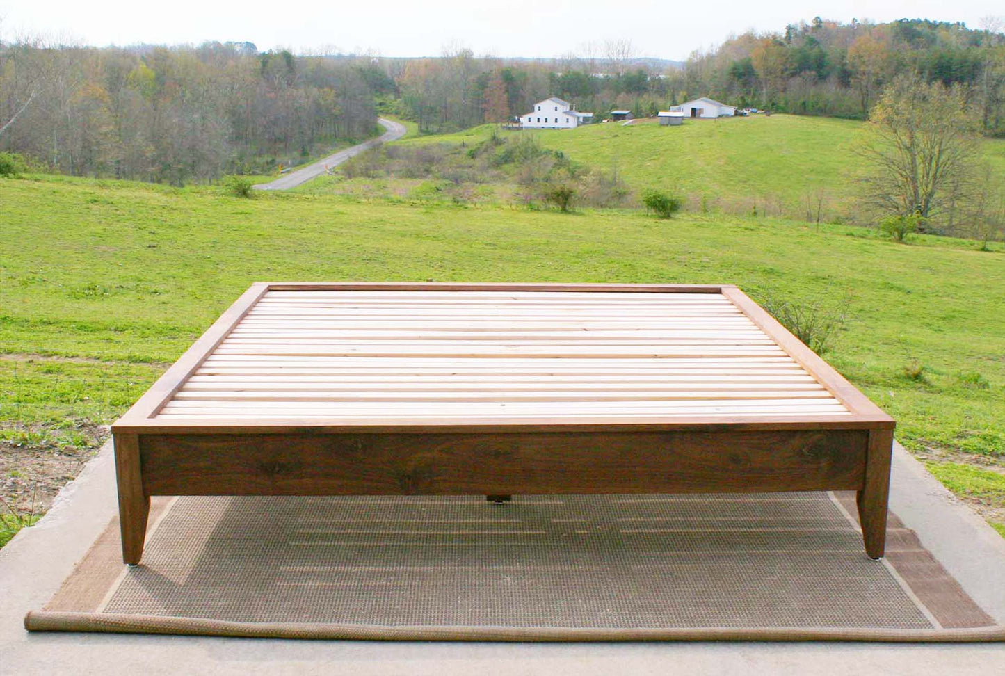 front view Low Platform Bed with tapered corner posts