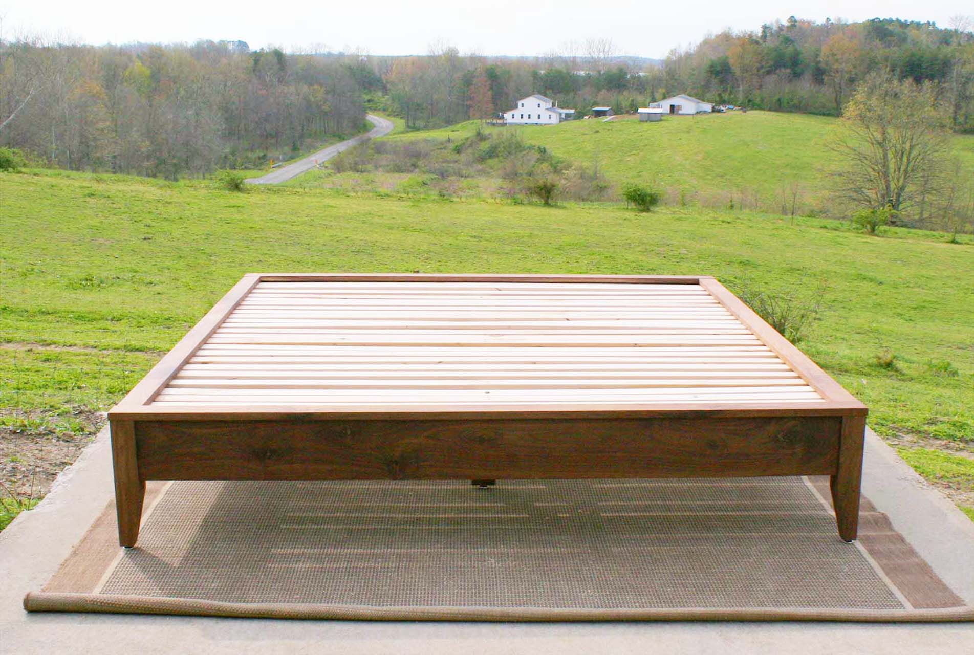 front view Low Platform Bed with tapered corner posts