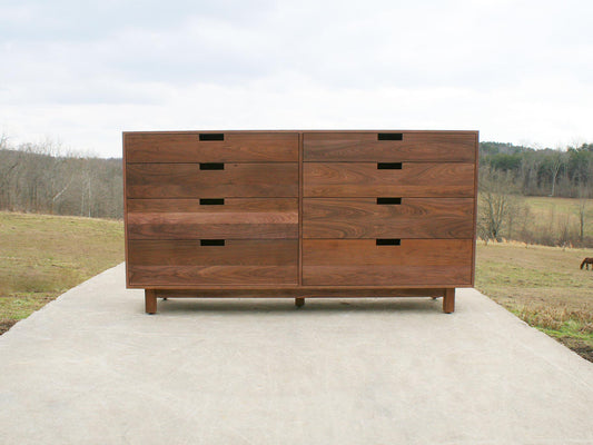 Dresser with 8 inset drawers and cut out drawer pulls front view