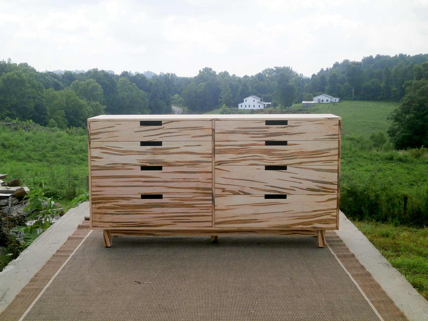 front view tall chest of drawers with 6 inset drawers cut out pulls and flat sides