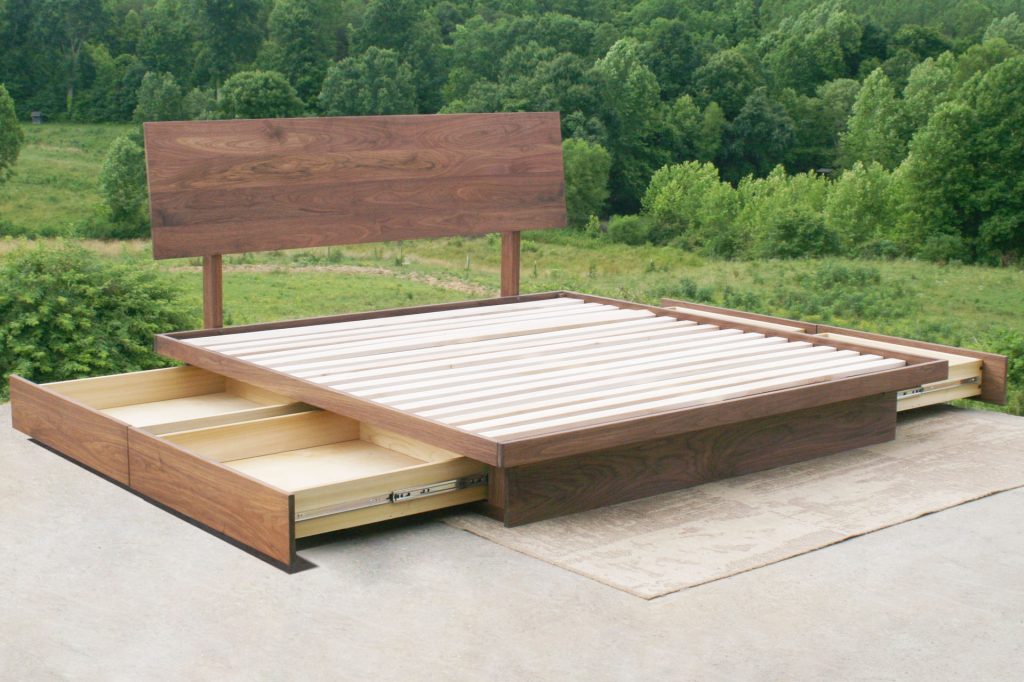 wood drawers out Low platform storage bed with 4 drawers