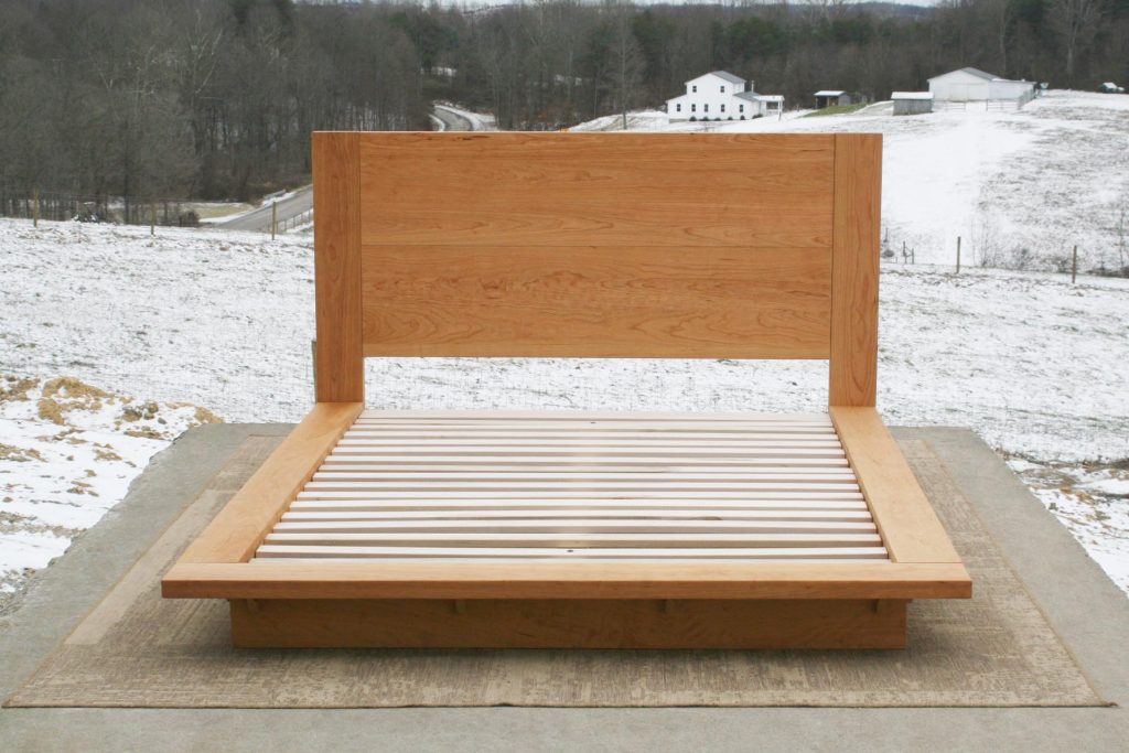 Platform bed with tall headboard