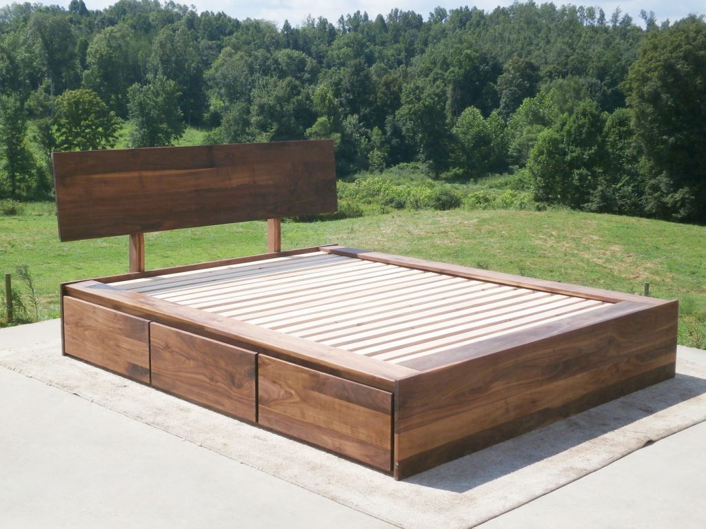 Low Platform Bed with 6 drawers and angled headboard