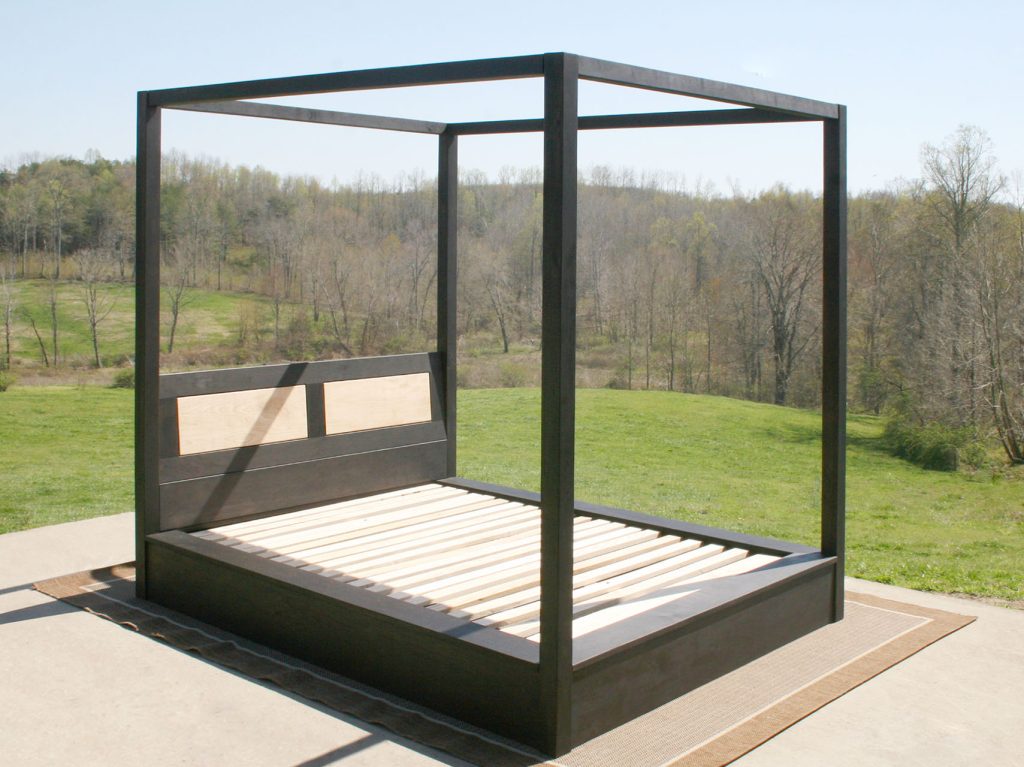 angled view Canopy Bed with angled headboard and large rails