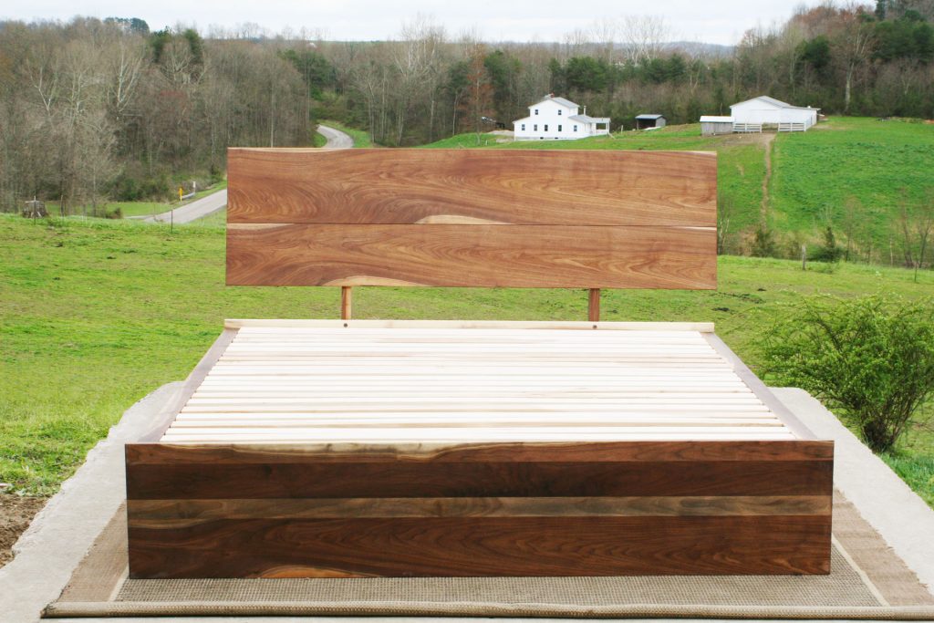 walnut Low Storage Bed with 6 drawers and angled headboard